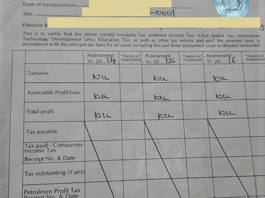 Firs Tax Clearance Certificate